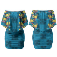 Hawaii Waikiki King Couples Matching Off Shoulder Short Dress and Hawaiian Shirt Blue Quilt With Pua Manu LT05 - Polynesian Pride