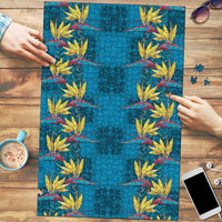 Hawaii Waikiki King Puzzle Blue Quilt With Pua Manu