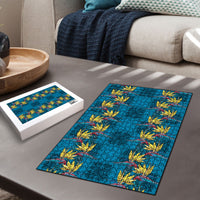 Hawaii Waikiki King Puzzle Blue Quilt With Pua Manu