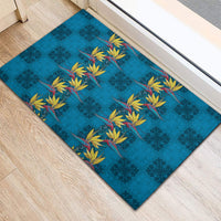 Hawaii Waikiki King Rubber Doormat Blue Quilt With Pua Manu