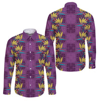 Hawaii Waikiki King Family Matching Mermaid Dress and Hawaiian Shirt Purple Quilt With Pua Manu LT05 Dad's Shirt - Long Sleeve Purple - Polynesian Pride