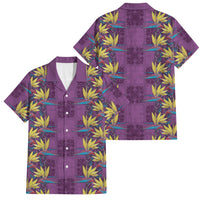 Hawaii Waikiki King Family Matching Summer Maxi Dress and Hawaiian Shirt Purple Quilt With Pua Manu LT05 Dad's Shirt - Short Sleeve Purple - Polynesian Pride