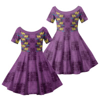 Hawaii Waikiki King Family Matching Summer Maxi Dress and Hawaiian Shirt Purple Quilt With Pua Manu LT05 Daughter's Dress Purple - Polynesian Pride