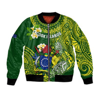 Personalized Cook Islands Bomber Jacket Coat Of Arms Plumeria Polynesian Turtle LT05 Unisex Green - Polynesian Pride