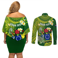 Personalized Cook Islands Couples Matching Off Shoulder Short Dress and Long Sleeve Button Shirts Coat Of Arms Plumeria Polynesian Turtle LT05 - Polynesian Pride