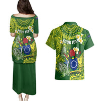 Personalized Cook Islands Couples Matching Puletasi Dress and Hawaiian Shirt Coat Of Arms Plumeria Polynesian Turtle LT05 - Polynesian Pride