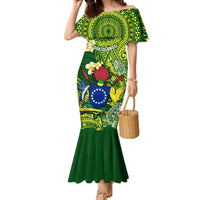 Personalized Cook Islands Mermaid Dress Coat Of Arms Plumeria Polynesian Turtle LT05 Women Green - Polynesian Pride