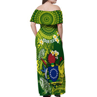 Personalized Cook Islands Off Shoulder Maxi Dress Coat Of Arms Plumeria Polynesian Turtle LT05 - Polynesian Pride