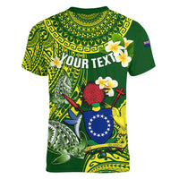 Personalized Cook Islands Women V Neck T Shirt Coat Of Arms Plumeria Polynesian Turtle LT05 - Polynesian Pride