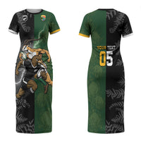 Custom South Africa And New Zealand Family Matching Short Sleeve Bodycon Dress and Hawaiian Shirt Springboks And Kiwis Rugby Rivalry