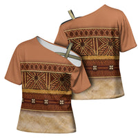 Polynesian Princess Inspired Cosplay Costume Cross Shoulder Shirt Traditional Tapa Pattern