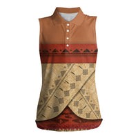 Island Elder Inspired Costume Women Sleeveless Polo Shirt Polynesian Tribal Pattern