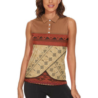 Island Elder Inspired Costume Women Sleeveless Polo Shirt Polynesian Tribal Pattern