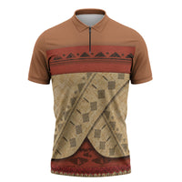 Island Elder Inspired Costume Zipper Polo Shirt Polynesian Tribal Pattern