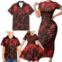 Lava Monster Costume Family Matching Short Sleeve Bodycon Dress and Hawaiian Shirt Fiery Lava Spiral