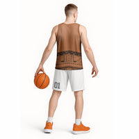 Polynesian Chief Inspired Costume Basketball Jersey Tribal Pattern With Tooth Necklace