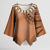 Polynesian Chief Inspired Costume Kimono Sleeve Blouse Tribal Pattern With Tooth Necklace
