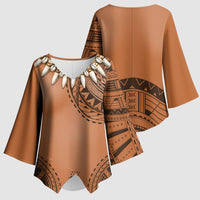 Polynesian Chief Inspired Costume Kimono Sleeve Blouse Tribal Pattern With Tooth Necklace