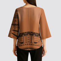 Polynesian Chief Inspired Costume Kimono Sleeve Blouse Tribal Pattern With Tooth Necklace