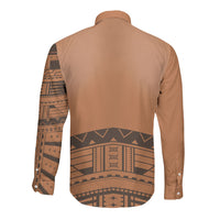Polynesian Chief Inspired Costume Long Sleeve Button Shirt Tribal Pattern With Tooth Necklace