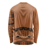 Polynesian Chief Inspired Costume Long Sleeve Shirt Tribal Pattern With Tooth Necklace