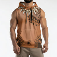 Polynesian Chief Inspired Costume Sleeveless Hoodie Tribal Pattern With Tooth Necklace
