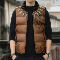 Polynesian Chief Inspired Costume Sleeveless Puffer Jacket Tribal Pattern With Tooth Necklace