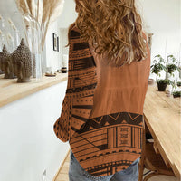 Polynesian Chief Inspired Costume Women Casual Shirt Tribal Pattern With Tooth Necklace