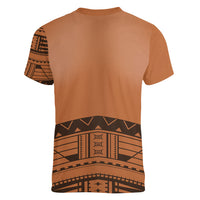 Polynesian Chief Inspired Costume Women V-Neck T-Shirt Tribal Pattern With Tooth Necklace