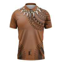 Polynesian Chief Inspired Costume Zipper Polo Shirt Tribal Pattern With Tooth Necklace