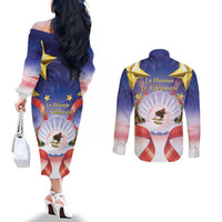 American Samoa Christmas Couples Matching Off The Shoulder Long Sleeve Dress and Long Sleeve Button Shirt Seashell Santa Beach Vibes - Polynesian Pride