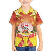 French Polynesia Christmas Family Matching Off Shoulder Short Dress and Hawaiian Shirt Seashell Santa Beach Vibes - Polynesian Pride