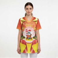 French Polynesia Christmas Scrub Top Seashell Santa Beach Vibes - Polynesian Pride