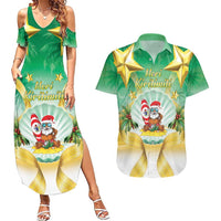 Cook Islands Christmas Couples Matching Summer Maxi Dress and Hawaiian Shirt Seashell Santa Beach Vibes - Polynesian Pride