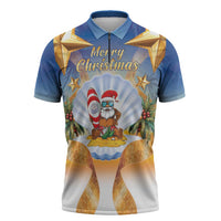Marshall Islands Christmas Zipper Polo Shirt Seashell Santa Beach Vibes - Polynesian Pride