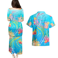 Under The Sea Scuba Diving Couples Matching Puletasi Dress and Hawaiian Shirt Polynesian Pattern LT05 - Polynesian Pride