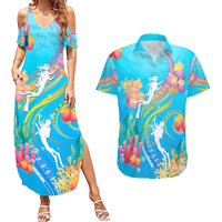 Under The Sea Scuba Diving Couples Matching Summer Maxi Dress and Hawaiian Shirt Polynesian Pattern LT05 Blue - Polynesian Pride