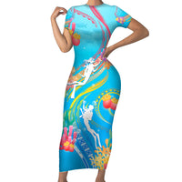 Under The Sea Scuba Diving Family Matching Short Sleeve Bodycon Dress and Hawaiian Shirt Polynesian Pattern LT05 Mom's Dress Blue - Polynesian Pride