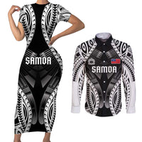 Personalised Remember Samoa Black Saturday Couples Matching Short Sleeve Bodycon Dress and Long Sleeve Button Shirt Samoa Mo Samoa LT05 Black - Polynesian Pride