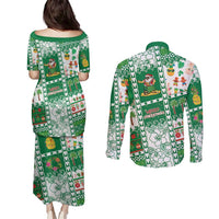 Norfolk Island Christmas Couples Matching Puletasi and Long Sleeve Button Shirt Festive Beach Vibes - Polynesian Pride