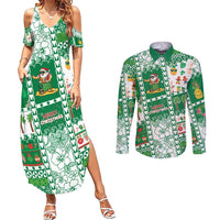 Norfolk Island Christmas Couples Matching Summer Maxi Dress and Long Sleeve Button Shirt Festive Beach Vibes LT05 Green - Polynesian Pride
