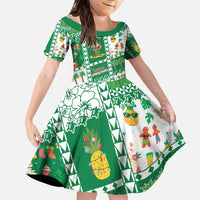 Norfolk Island Christmas Family Matching Long Sleeve Bodycon Dress and Hawaiian Shirt Festive Beach Vibes LT05 Daughter's Dress Green - Polynesian Pride