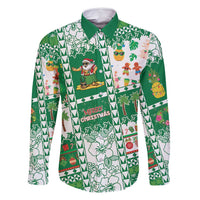 Norfolk Island Christmas Family Matching Long Sleeve Bodycon Dress and Hawaiian Shirt Festive Beach Vibes LT05 Dad's Shirt - Long Sleeve Green - Polynesian Pride