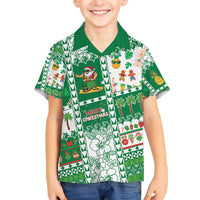 Norfolk Island Christmas Family Matching Off The Shoulder Long Sleeve Dress and Hawaiian Shirt Festive Beach Vibes LT05 Son's Shirt Green - Polynesian Pride