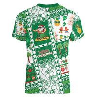 Norfolk Island Christmas Women V-Neck T-Shirt Festive Beach Vibes - Polynesian Pride