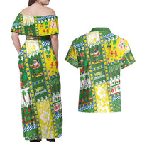Pitcairn Islands Christmas Couples Matching Off Shoulder Maxi Dress and Hawaiian Shirt Festive Beach Vibes - Polynesian Pride