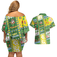 Pitcairn Islands Christmas Couples Matching Off Shoulder Short Dress and Hawaiian Shirt Festive Beach Vibes LT05 - Polynesian Pride
