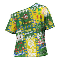 Pitcairn Islands Christmas Cross Shoulder Shirt Festive Beach Vibes LT05 - Polynesian Pride