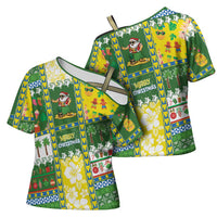 Pitcairn Islands Christmas Cross Shoulder Shirt Festive Beach Vibes LT05 - Polynesian Pride