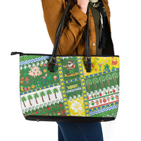 Pitcairn Islands Christmas Leather Tote Bag Festive Beach Vibes - Polynesian Pride